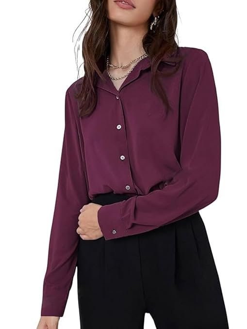 Women's Rayon Oversized Fit Crop Top Korean Style Long Sleeve Oversized Button Down| Workwear Top for Office & Casual Wear