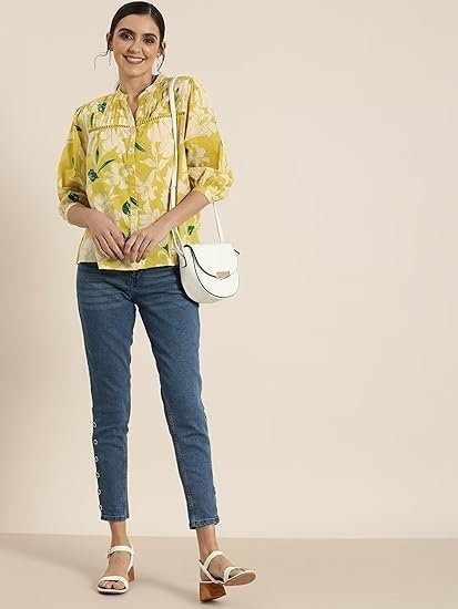 Women Cotton Floral Regular Fit Tunic Shirt - Image 2