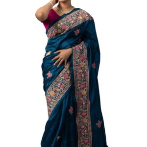 Women's Midnight Blue Colour Art Silk Embroidered Parsi Work Saree