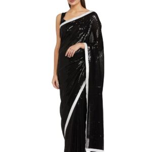 Women's 100% Polyester Saree with Blouse Piece (RS2SVSR235A_Black)