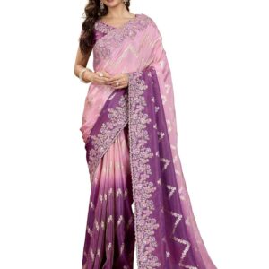 Women's Jacquard Silk Embroidery Sequence Work Saree with Unstitched Blouse Piece