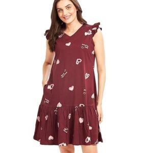 Women's Cotton Sleeveless Printed Sleep Dress with Tier Detail | Short Nighty -3150