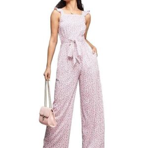 Women's Round neck Sleeveless Floral Wide Leg Regular Jumpsuit