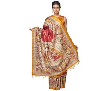 Women Silk A F Silks Painted Pure Silk Saree With Unstiched Blouse , Multicolor