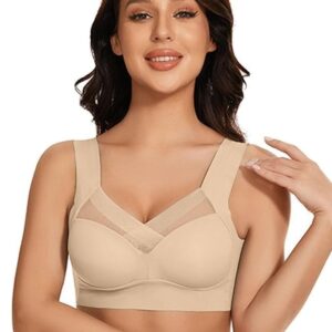 Women Nylon Spandex Seamless Mesh Lace Bras for Women Wirefree Comfortable Padded Lift Push Up Thin Soft Sexy Back Smoothing Bra Pullover Bras