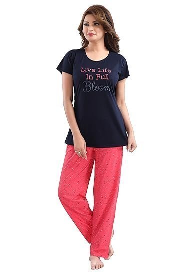 Cotton Night Suit for Women Girls | Women's Printed Polyster Night Suit Set Pyjama Set Loungewear
